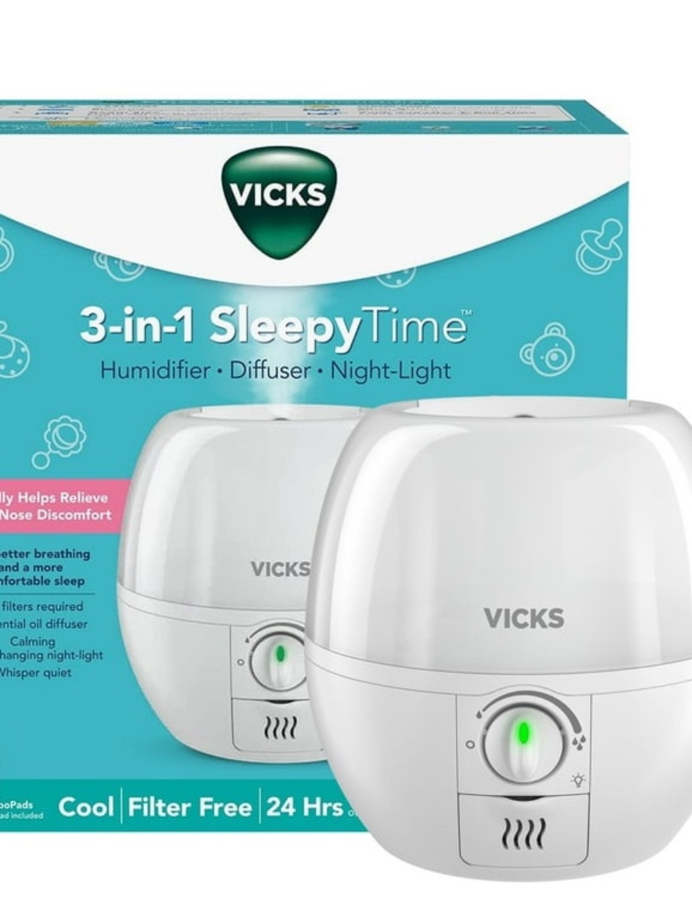 Vicks 3-in-1 Humidifier Box - White & Teal Packaging
